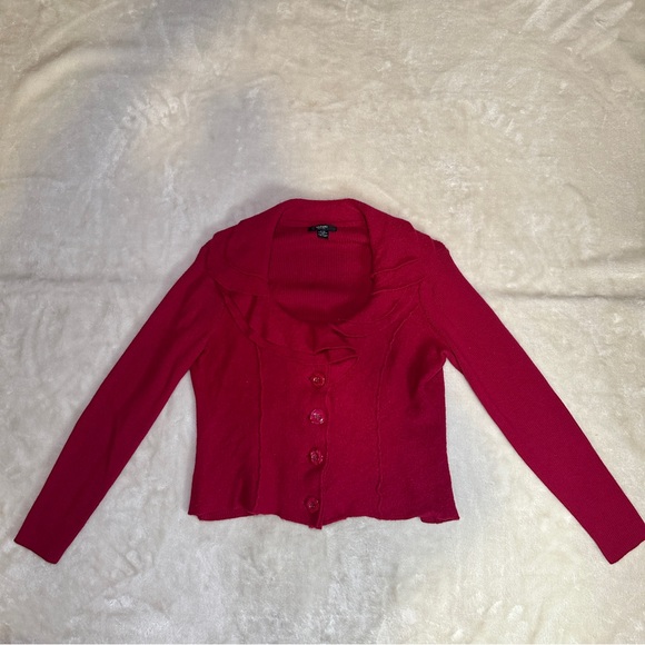 Alfani Boiled Wool Flutter Collar Jacket Maroon Button Down Size PM Petite - Picture 6 of 14